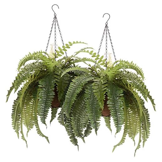 OakRidge Fully Assembled Artificial Fern Hanging Basket Set of 2 – Indoor/Outdoor Use – 23 ½” L