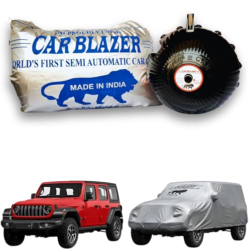 Image of CARBLAZER Portable & Semi-Automatic Full Body Car Covers: Heavy Duty Device| Anti-Theft| Dust & Scratch Proof | Water & Wind Resistant|Custom Fit| Dual-Side Cover, Compatible for Jeep Wrangler