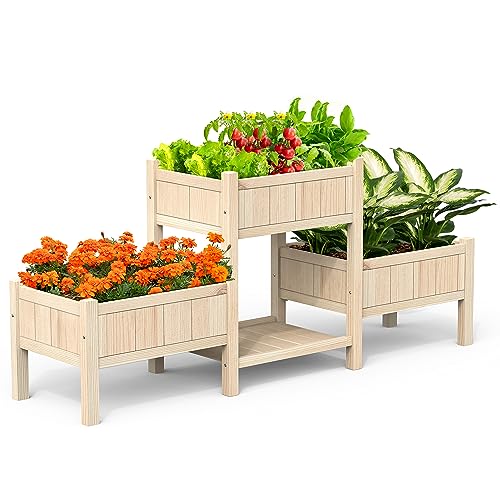 Ujujia Wooden Garden Bed, Raised Bed With Legs, 3 Tier Elevated Wood Planter Box Outdoor For Vegetables Flowers Fruits Herb Garden Box For Backyard/Patio/Gardener #TOP5