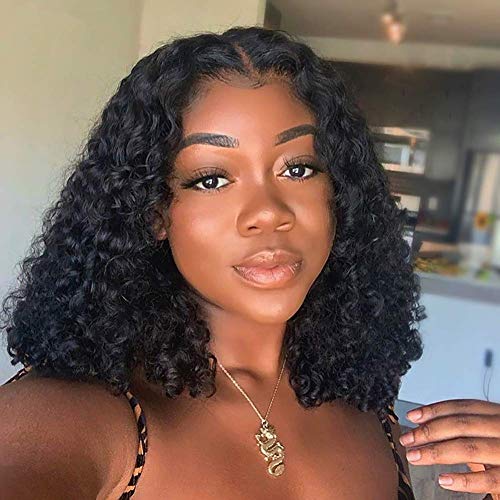 RunM Black Short Afro Curly Wig for Black Women Roots Synthetic Kinky Curly Hair Wig Afro Heat Resistant Full Black Wigs （Black）