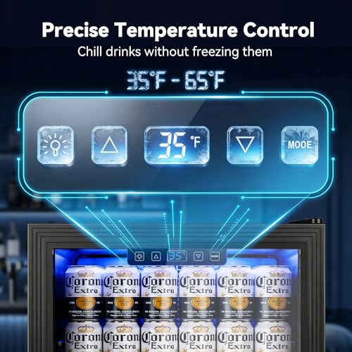 Image of Manastin Beverage Refrigerator Cooler Freestanding Mini Fridge Cooler with Glass Door, Adjustable Shelves & Digital Temperature Display for Soda, Beer or Wine (Black, 2.47 Cu.Ft)