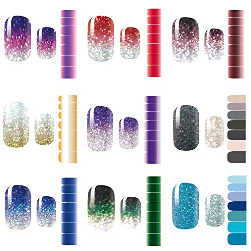 Macute Nail Polish Strips Full Wraps Nail Art Stickers 9 Sheets Full Wrap Pure Color Shine Adhesive Nail Decals Nail Art Tips False Nail Design Manicure Designs for Women Girls Fingernails Decorations