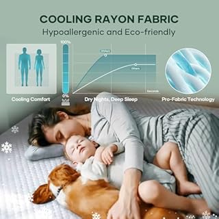 OhGeni 100% Waterproof Mattress Protector,Queen Size Mattress Soft Pad,Pet Hair & Bedwetting Resistant,Cooling Breathable Fitted Sheets,Washable Bed Cover,Non-Slip Deep Pocket,Noiseless for Bedroom