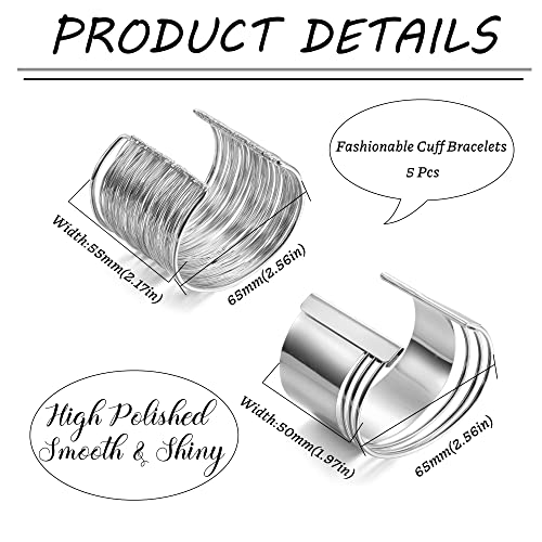 Jslohas 5Pcs Cuff Bangle Bracelet for Women Gold Cuff Bracelets Open Wide Wire Bracelets Adjustable Gold-Tone Wrist Cuff Wrap Bracelet Set … - Image 3