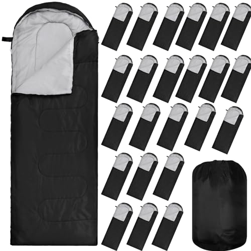 VitalCozy 24 Pcs Sleeping Bags for Adults Bulk Lightweight Waterproof Backpacking Camping Sleeping Bag with Compression Sack, Portable Compact for Hunting Hiking Outdoor Camping Essential (Black)