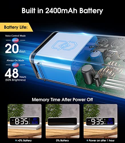 Zgrmbo Digital Clock For Bedrooms, 2400Mah Battery Powered/Plug-In Digital Alarm Clock, Digital Day Calendar Clock, Chargable Desk Digital Clock, Snooze Mode, Custom Brightness, Voice-Activated Mode #TOP2