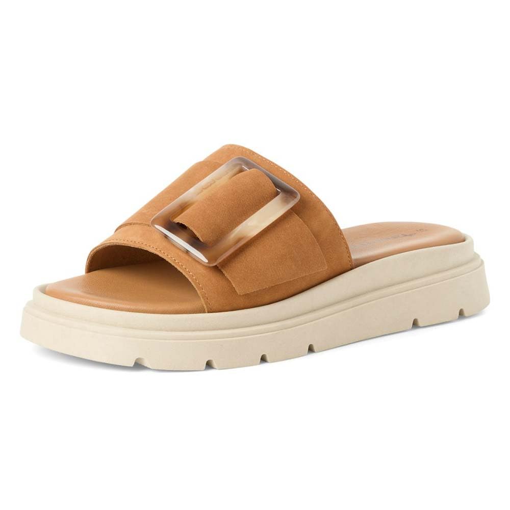 Tamaris Women's leather mules with wedge heel brown 3.5 UK