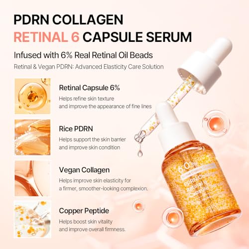 mixsoon PDRN Collagen Retinal 6 Capsule Serum, Retinal Copper Peptides Serum With Niacinamide, Firming Serum for Fine Lines & Texture Care, 30ml / 1.01 Fl. Oz Korean Glass Skin Care - Image 3