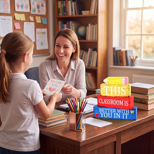 Image of 4 Pcs Teacher Appreciation Wooden Tiered Tray Decor