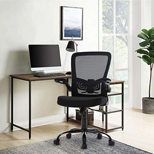 Actask Office Chairs for Home, Ergonomic Desk Chairs for Home Office with Breathable Mesh Back Support and Flip-up Arms, Height-Adjustable Comfortable Computer Chair for Adults and Students, Black