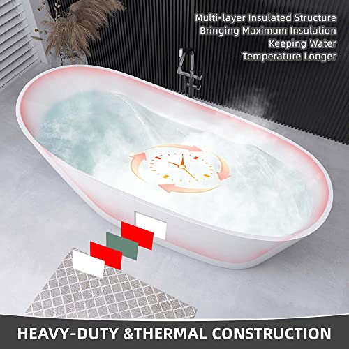 Getpro Acrylic Freestanding Bathtub 67" Oval Shape Free Standing Tub Adjustable Soaking Tub With Integrated Slotted Overflow And Chrome Anti-Clogging Drain Glossy White #TOP4
