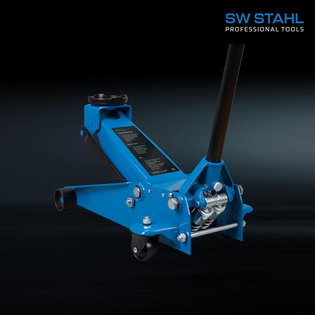 SW-Stahl 20731L Gato de Carretilla Hidráulico de 3 Toneladas - Elevador 3t | Capacidad 3000 kg, elevación 130-465 mm, chasis de 716 mm con 4 rodillos de metal, gato hidráulico para taller