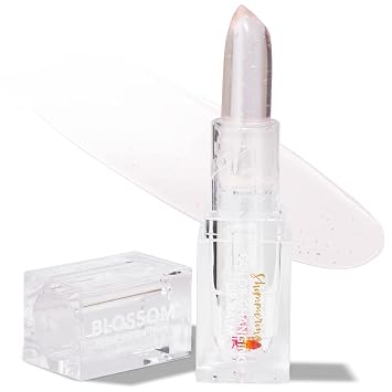 Blossom Lip Gloss Moisturizing pH Lip Balm, Strawberry Scented Color Changing Shimmering Lip Stain Tint, Infused with Real Flowers, 3g, Crystal