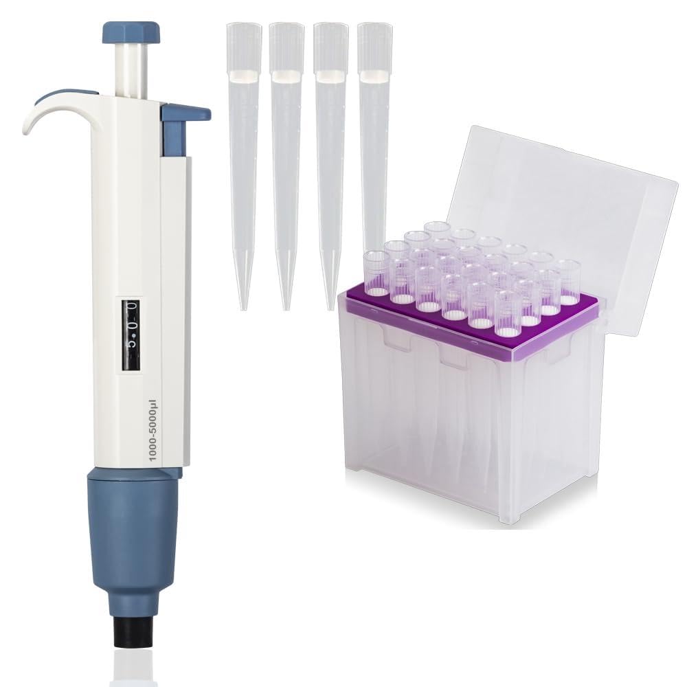 micropipette 1-5ml Universal Pipette Tips 5ml 24 Tips/Rack, Adjustable Volume pipettor 1000-5000ul and Filtering Pipette tip