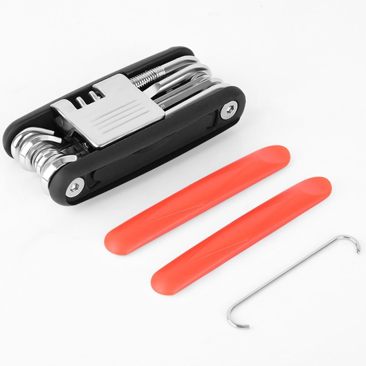 Totority 1Set Multi Function Bicycle Repair Tool Kit with Steel Cycling Screwdriver Wrench Chain Cutter Tire Pry Bar Patch for Mountain Bike Maintenance Red