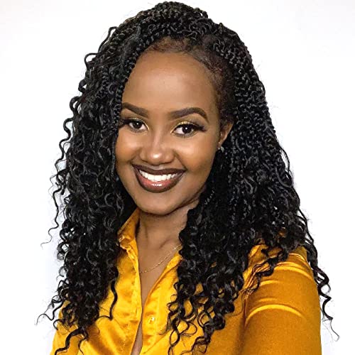 Goddess Box Braids Crochet Hair 14 Inch Pre-Looped Bohomian Crochet Box Braids Curly Ends 8 Packs 3X Crochet Braids For Women Synthetic Braiding Hair Extension (1B) #TOP12