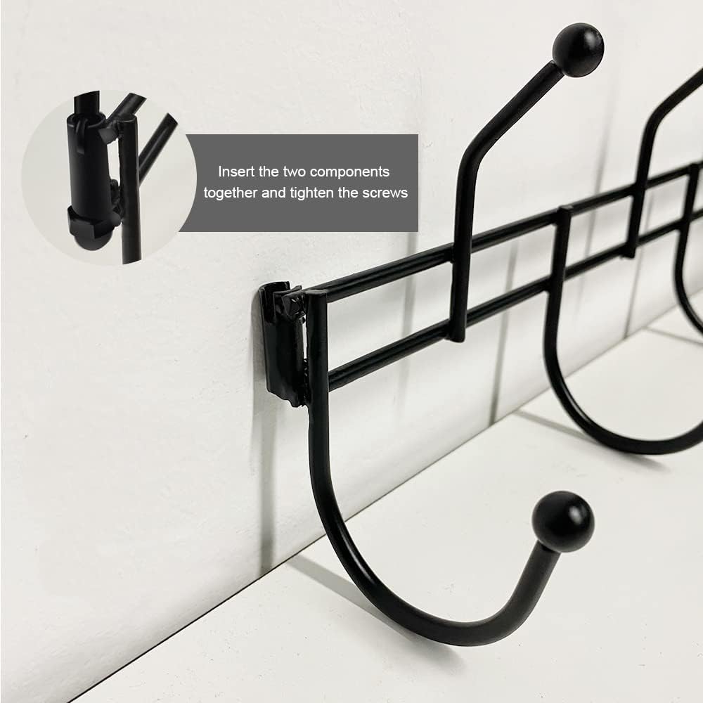 DECOLUSH Over The Door Hanger with 9 Hooks, Heavy Duty Over Door Hooks Racks for Hanging Towels Clothes, Bags and Robe, in Bathroom, Living Room and Kitchen (Black Plus, 1PCS)