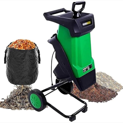 2400W Electric Wood Chipper, High-Power Garden Shredder Crusher, Crush up to 40mm, with Wheels and 50L Collection Bag for Garden Debris, Leaves and Branches,Green