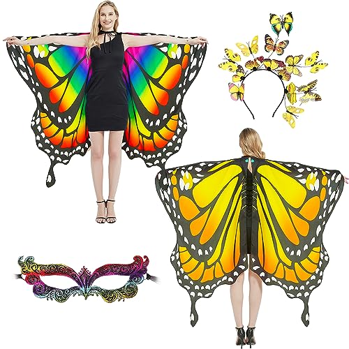 plainshe Butterfly Wings Double-Sided, Fairy Wings for Adults Halloween Costumes for Women 3PCS Butterfly Cape Set (Double-Sided 2)