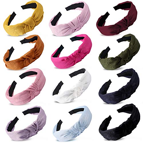 AOPRIE 12 Pcs Knotted Headbands for Women Silk Turban Headbands for Women Wide Headbands for Women Knot Headband 6 Colors Diademas para Mujer Headband for Women Turban Headband Knot Headband for Women