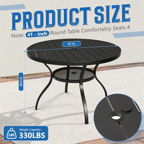 Image of Incbruce Patio Dining Table, 41 inch Round Table Metal Steel Slat Table with 1.57 inch Umbrella Hole, for Backyards, Porches, Gardens, or Poolside