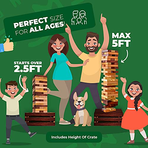 Swooc Games - Reclaimed Giant Tower Game | 60 Large Blocks | Storage Crate/Outdoor Game Table | Starts Over 2.5Ft Big | Max Height Of 5Ft | Genuine Jumbo Toppling Yard Games | Jumbo Backyard Set #TOP4