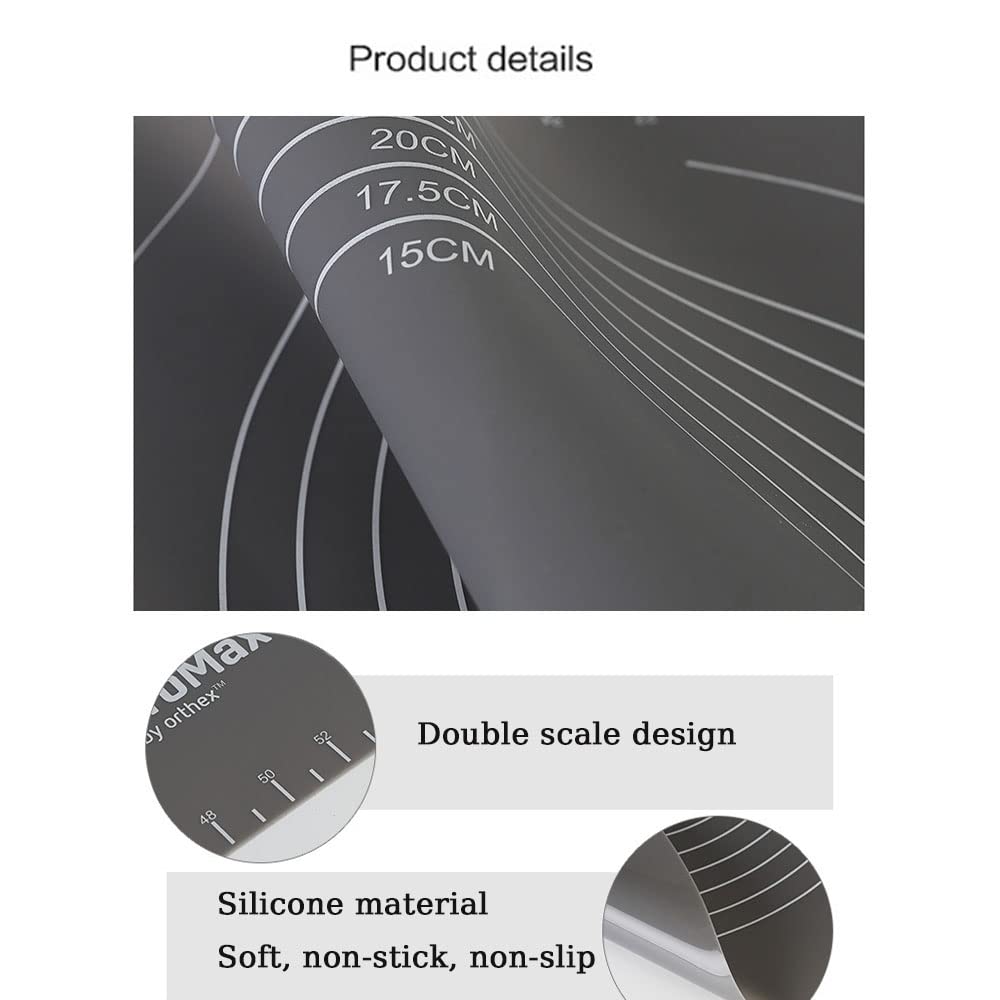 Tapis en Silicone pour La Cuisson, Rouleau À Pâtisserie Antiadhésif avec Mesures - Antidérapant, pour La Fabrication De Biscuits, Macarons, Pain Et Pâtisserie,Noir