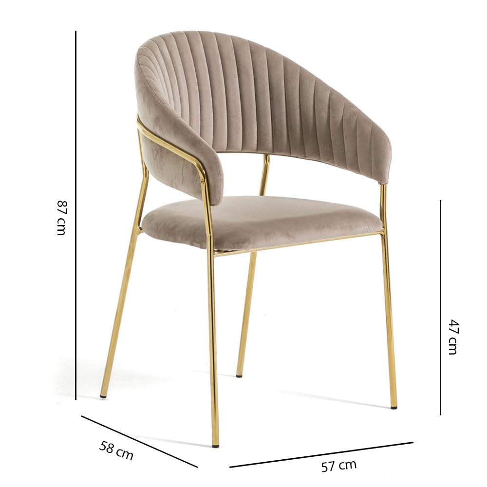 SIEDITI FUORI E DENTRO Set di 2 sedie poltroncine imbottite in velluto moderne per sala da pranzo o cucina con gambe in metallo Lea (Gambe Oro, Velluto Beige)