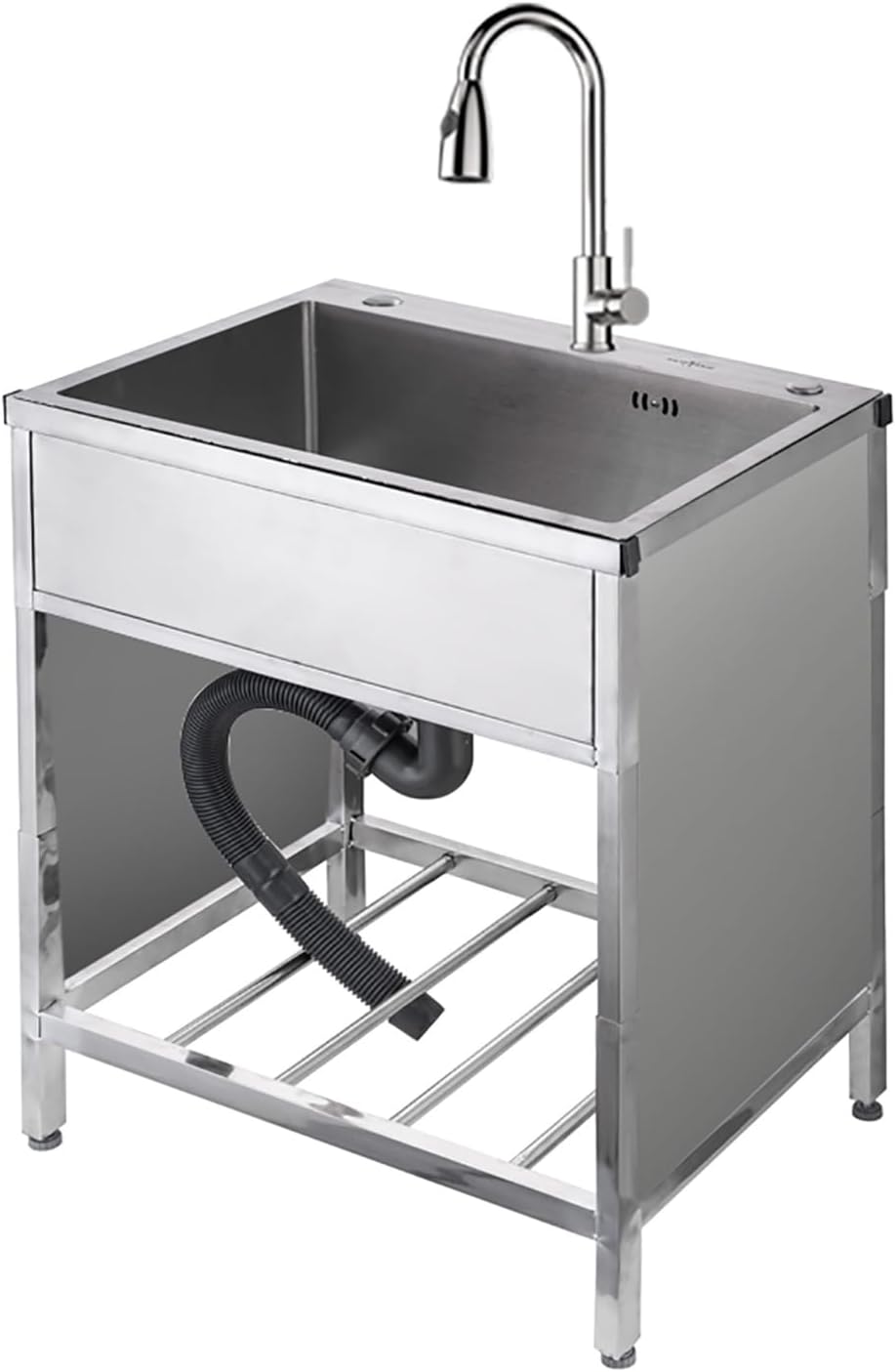 Outdoor Sink Set Freestanding Kitchen Sink Laundry Room Single Stainless Steel Sink with Faucet Cold and Hot Water Pipe
