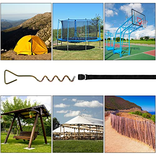 Lynslim Heavy Duty Trampoline Stakes Anchors With Strong Belts, Set Of 4 Trampoline Parts, Corkscrew Shape Trampoline Anchor Kit, Wind Stakes Ground Anchors For Trampolines Camping Tents Swing #TOP4