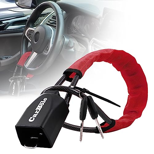 CarBole Anti-roubo carro volante, bloqueio de volante carro com 2 chaves, fechadura anti-roubo, pode bloquear o volante e a fivela do cinto de segurança ao mesmo tempo (vermelho)