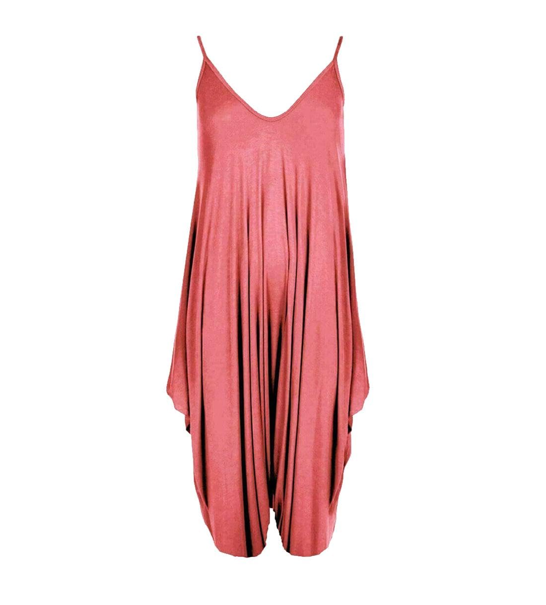 REAL LIFE FASHION LTD Sleeveless V Neck Hareem Jumpsui#(Coral Plain Sleeveless V Neck Romper Jumpsuit#UK 8-10#Womens)