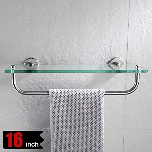 image for JQK Bathroom Glass Shelf, Shelf with 15 Inch Towel Bar Tempered Glass 