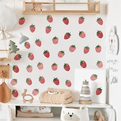 Strawberry Wall Decal Vintage Retro Fruit Wall Stickers Boho Nursery Decals for Wall Strawberries Stickers Removable Boho Wall Stickers for Kids Baby Room Bedroom Kitchen Decor