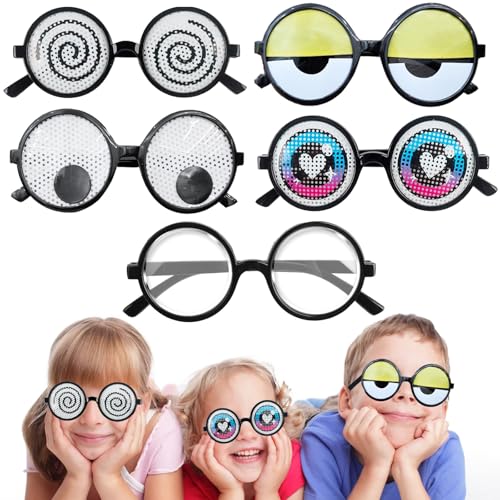 LUKIUP 5 Piezas Gafas Divertidas con Ojos Móviles, Gafas de Sol Graciosas, Gafa de Fiesta para Accesorios de Fotos, Accesorios para Disfraces, Cosplay y Fiestas para Adultos y Niños