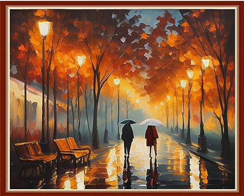 Image of Dimensean Stamped Cross Stitch Kits Full Range of Embroidery Patterns Starter Kits for Beginners Adult DIY Cross Stitches Needlepoint Kits 11CT-Lovers Walk 15.7x19.7 inch