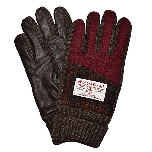 ハリスツイード HARRIS TWEED レザー コンビ手袋 スマホ対応 柄切替 ニットマチ ブラウンチェック