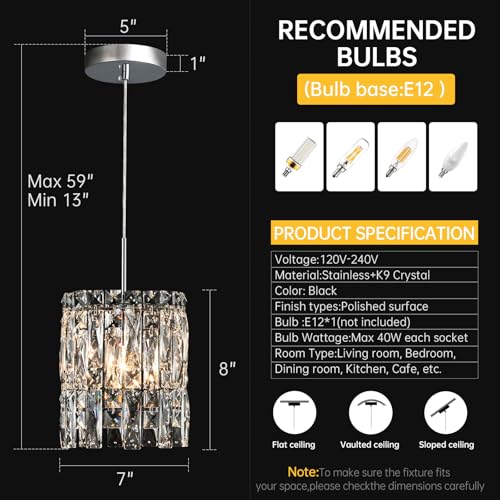 Image of 1-Light Modern K9 Crystal Pendant Lights Kitchen Island, Chrome