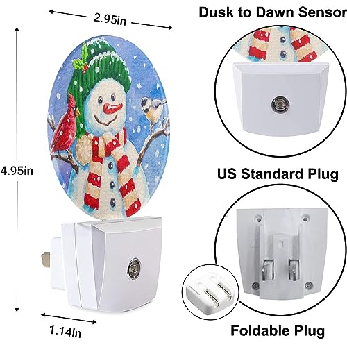Image of Snowman and Birds Decorative Night Light Winter Snow Snowflakes Christmas Plug-in Nightlight Energy Saving 0.5W LED Lighting for Boys Girls Men Women