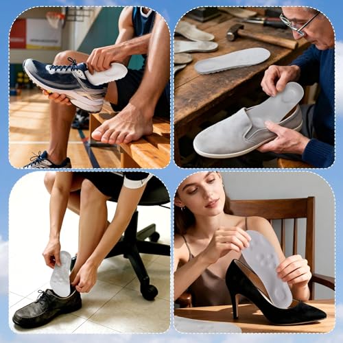 Image of Skicuff 8 Pairs 4D Cloud Insoles for Men Women, Soft Inserts Foam Cushioned Insoles Breathable Anti-Fatigue Inserts for Pain Relief, Sports Walking, Trim to Fit(Men,US 7.5-10.5,Gray)