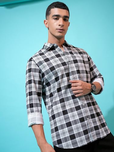 Image of Highlander Men's Cotton Slim Fit Checks Shirt | Full Sleeves | Regular Collar | Casual Shirts for Men