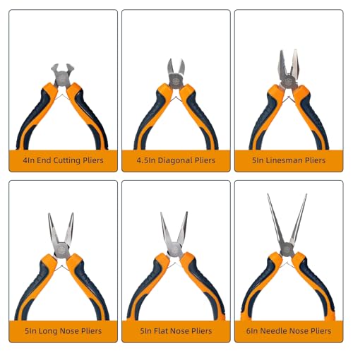 Image of MANUFORE 6-Piece Mini Pliers Set - Needle Nose, Long Nose, Diagonal, Flat Nose, End Cutting & Linesman Pliers for Precision DIY, Electronics Repair, Jewelry Making & Crafting