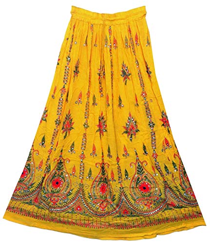 Radhy krishna fashions Tie Dye Yoga Trend Women's Sequined Crinkle Broomstick Gypsy Long Skirt (Yellow)