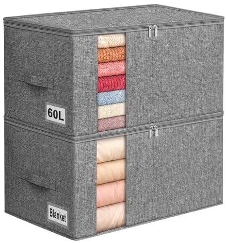 boailydi 60L Blanket/Comforter Storage Bag w/Rigid Side & Bottom Support, Stackable Clothes Storage...