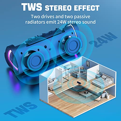 Image of Vanzon Bluetooth Speakers V40 Portable Wireless Speaker V5.0 with 24W Loud Stereo Sound, TWS, 24H Playtime & IPX7 Waterproof, Suitable for Travel, Home&Outdoors - Blue (HIJ)