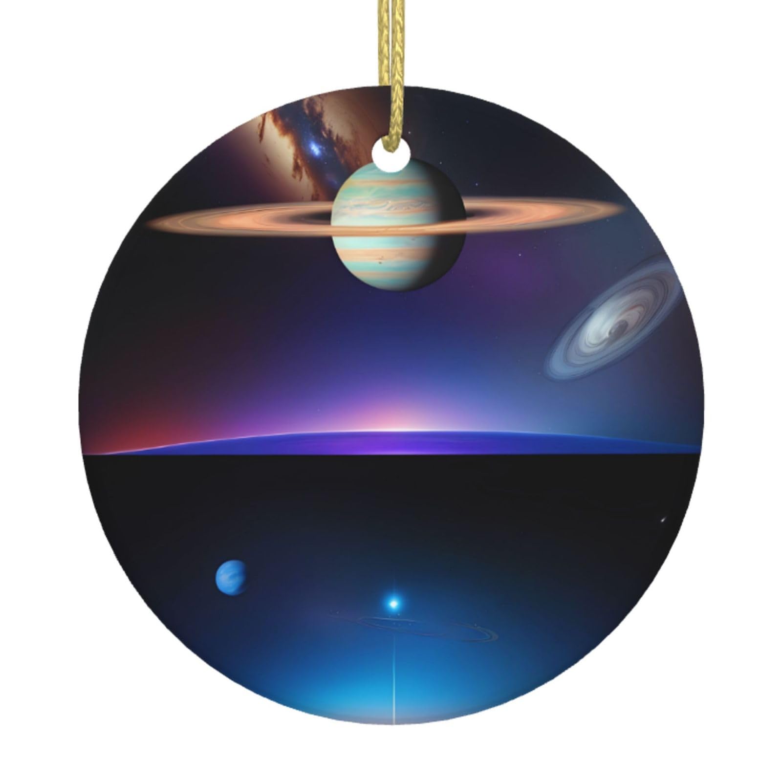 Cosmic Saturn Printed Christmas Tree Ceramic Ornaments Holiday Decoration Christmas Unique Pendant for Christmas Party