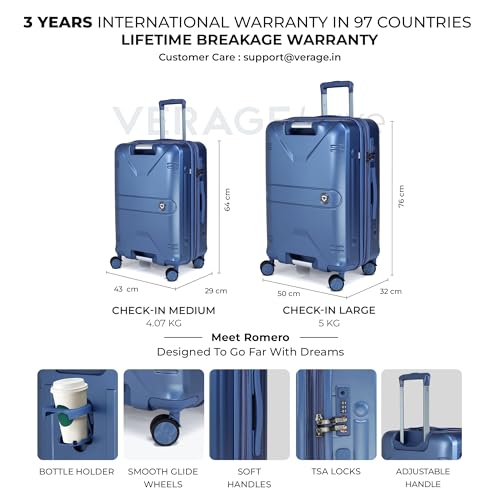 Image of Verage Luxe Romero Set of 2 (M+L) Polycarbonate Hard Shell Luggage with TSA Lock, Lightweight Trolley Suitcase with Double Spinner Wheels, 5-Year International Warranty (24 /28,Midnight Blue)