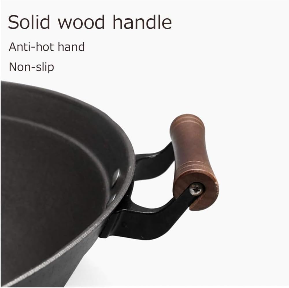 Wok in ghisa Pre-stagionato da 16 Pollici, pentola da Chef con Coperchio e Spazzola(34cm)