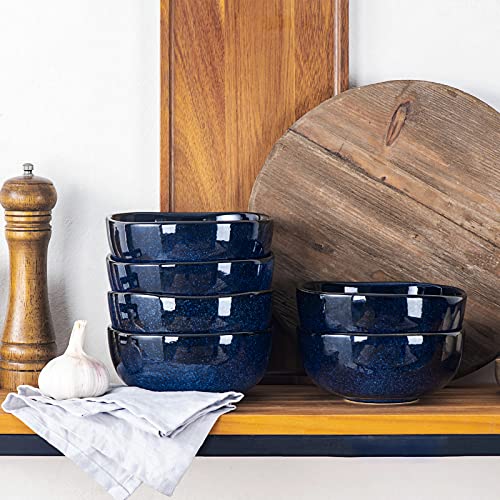 Image of vicrays Ceramic Cereal Bowls - 26 Ounce Porcelain Soup Salad Rice Dessert Cream Set - Chip Resistant Dishwasher Microwave Safe - Set of 6 (Blue)