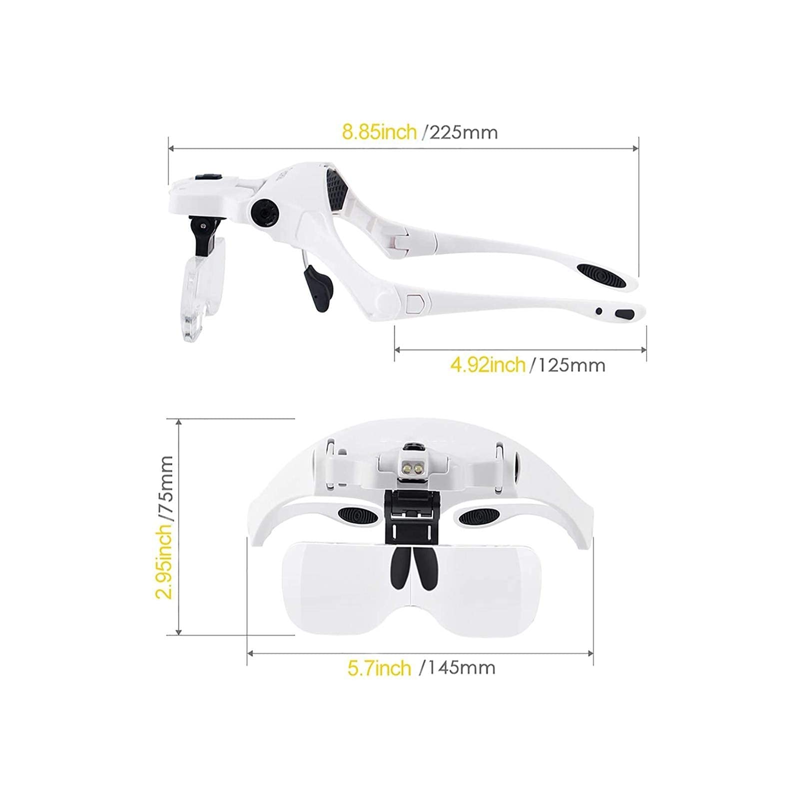 Lupa Na Głowę, Okulary Powiększające Z Podświetleniem, Lupa Na Głowę Z 5 Odłączanymi Soczewkami - Zoom Od 1X Do 3,5X Z Oświetleniem Led, Lupa Do Czytania, Zegarek